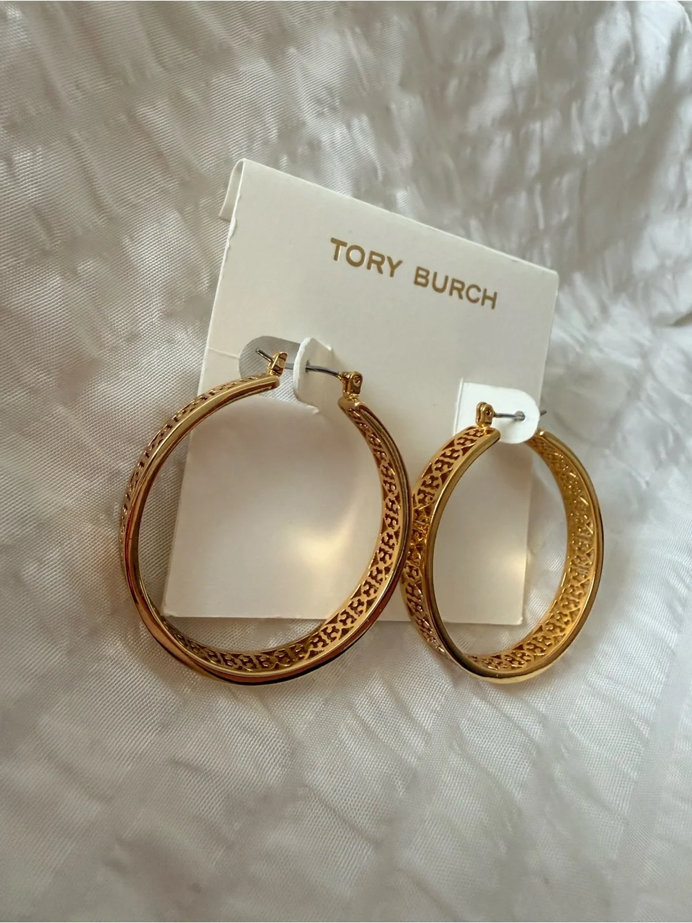 Tory Burch Gold Kinsley Large Logo Hoop Earrings
